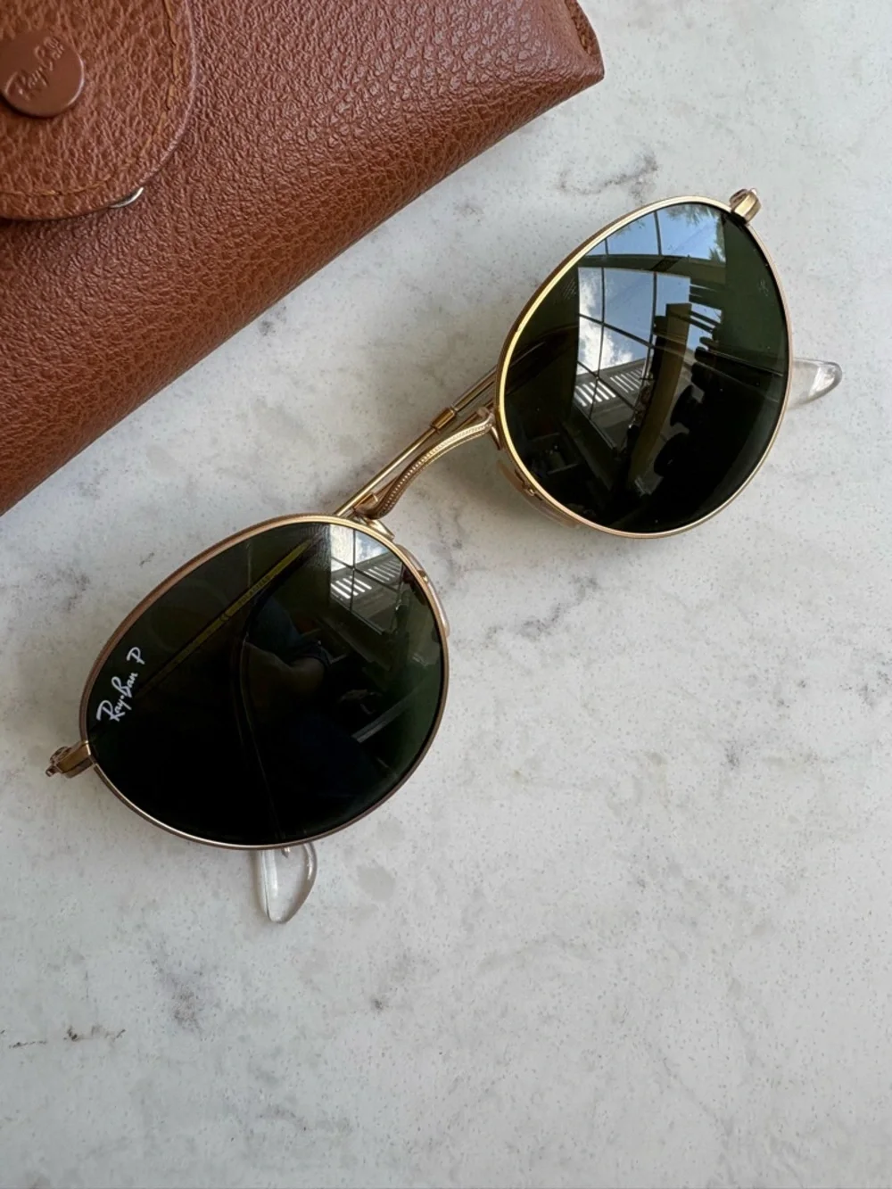 Ray-Ban Gold Frame Sunglasses with Green Lenses